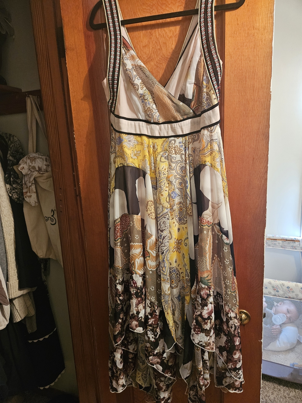 Coco + Carmen Yellow Brown Paisley & Floral Asymmetrical Maxi Dress
